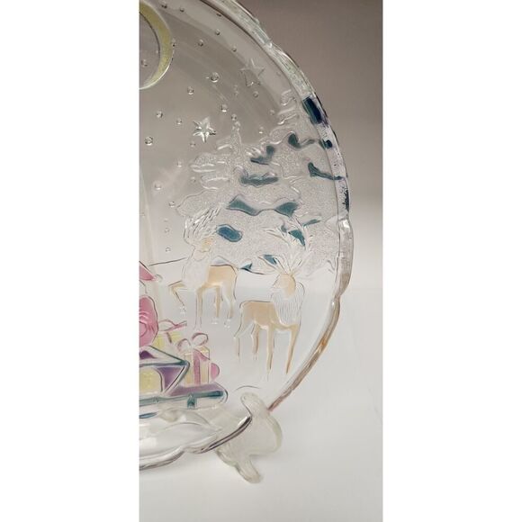 Crystal Clear Industries 1989 Sleigh Bells Christmas 14" Glass Serving Platter - Picture 5 of 6